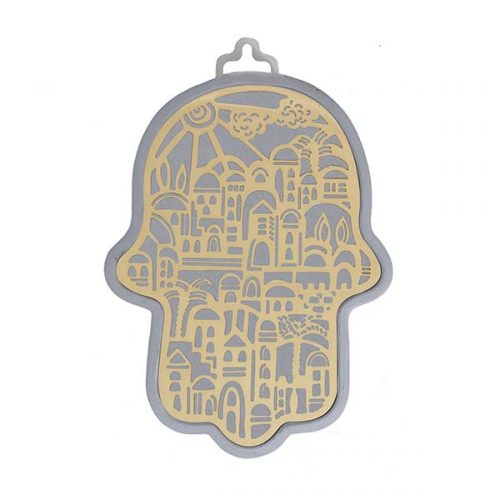 Emanuel Anodized Aluminum Hamsa with Jerusalem Cutout (EM-HLH4)