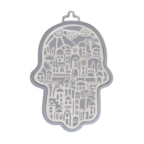 Emanuel Anodized Aluminum Hamsa with Jerusalem Cutout (EM-HLH4)