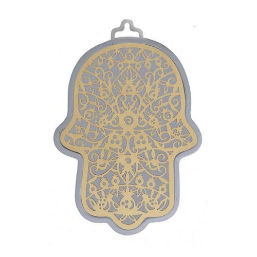 Emanuel Anodized Aluminum Hamsa with Pomegranate Cutout (EM-HLH1)