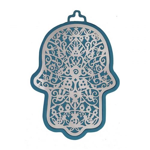 Emanuel Anodized Aluminum Hamsa with Pomegranate Cutout (EM-HLH1)