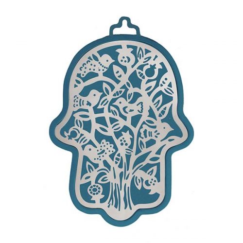 Emanuel Anodized Aluminum Hamsa with Tree Cutout (EM-HLH2)