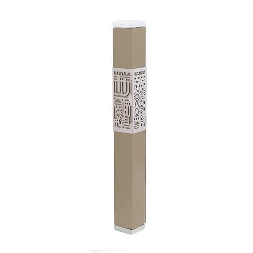 Emanuel Metal Mezuzah Case w/ Metal cutout-- 12cm (EM-MH)