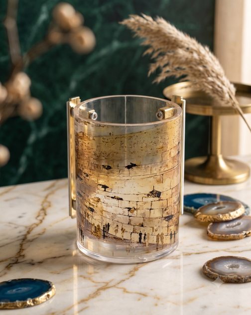 Acrylic Washing Cup Kotel Design-Gold/White Handles (WC-14455)