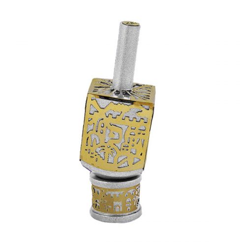 Emanuel Small Anodized Aluminum Dreidel with Metal Cutout (EM-DRA)