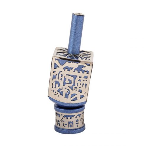 Emanuel Small Anodized Aluminum Dreidel with Metal Cutout (EM-DRA)