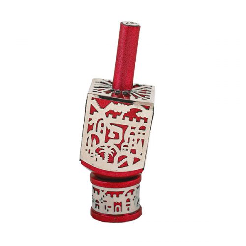 Emanuel Medium Anodized Aluminum Dreidel with Metal Cutout (EM-DRK)
