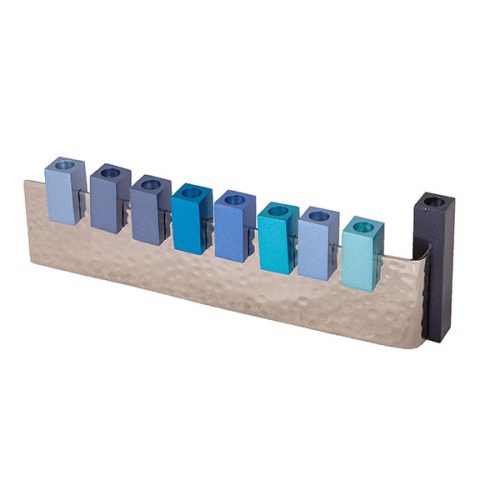 Emanuel Hammered L Shaped Menorah w/ Anodized Pieces (EM-HHD)