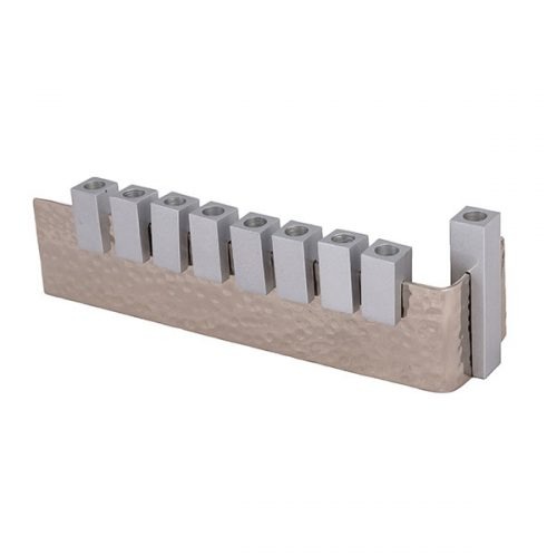 Emanuel Hammered L Shaped Menorah w/ Anodized Pieces (EM-HHD)