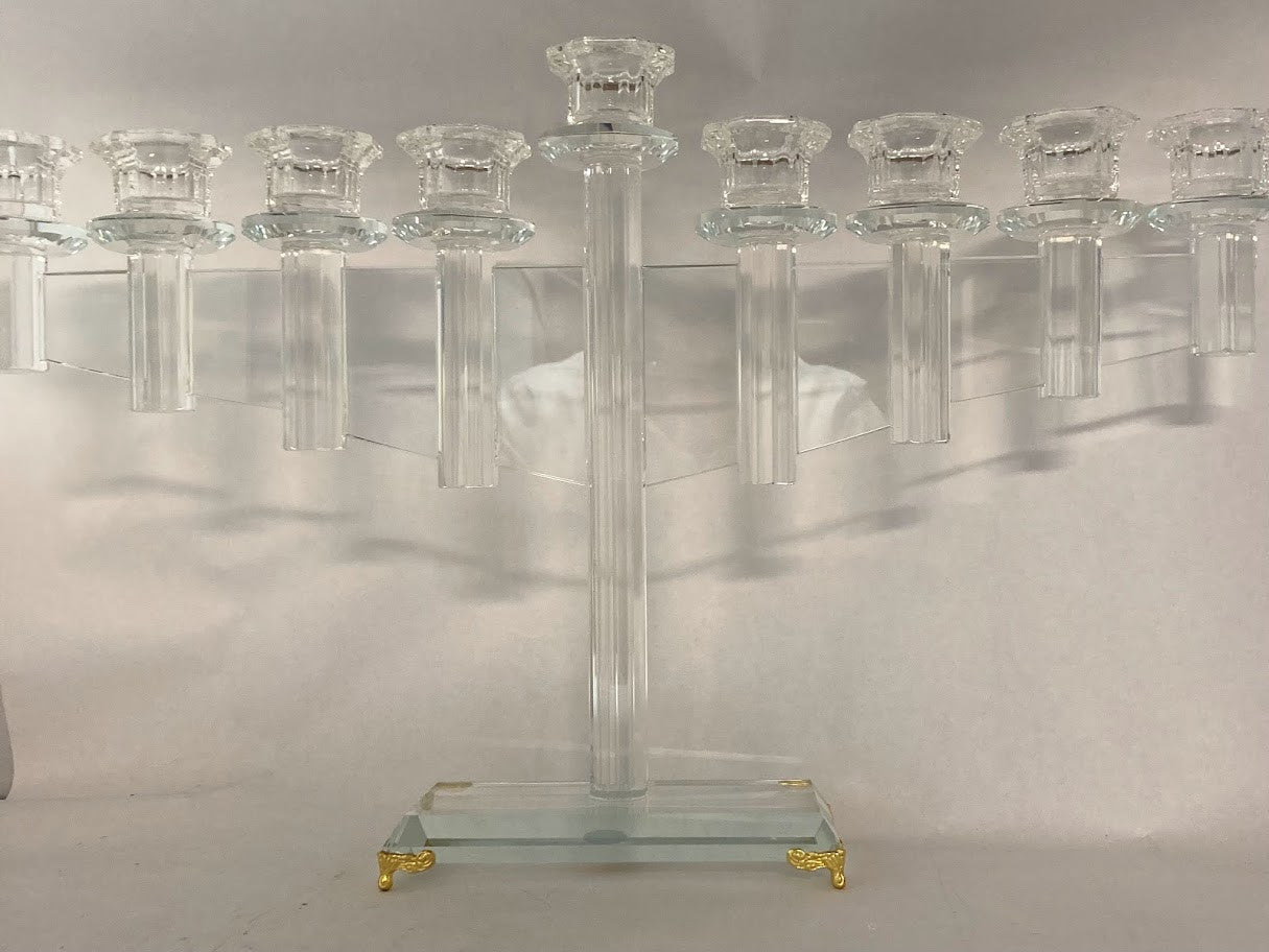 Large Crystal Menorah w/ Gold Feet 11"h (M-X2210AG)