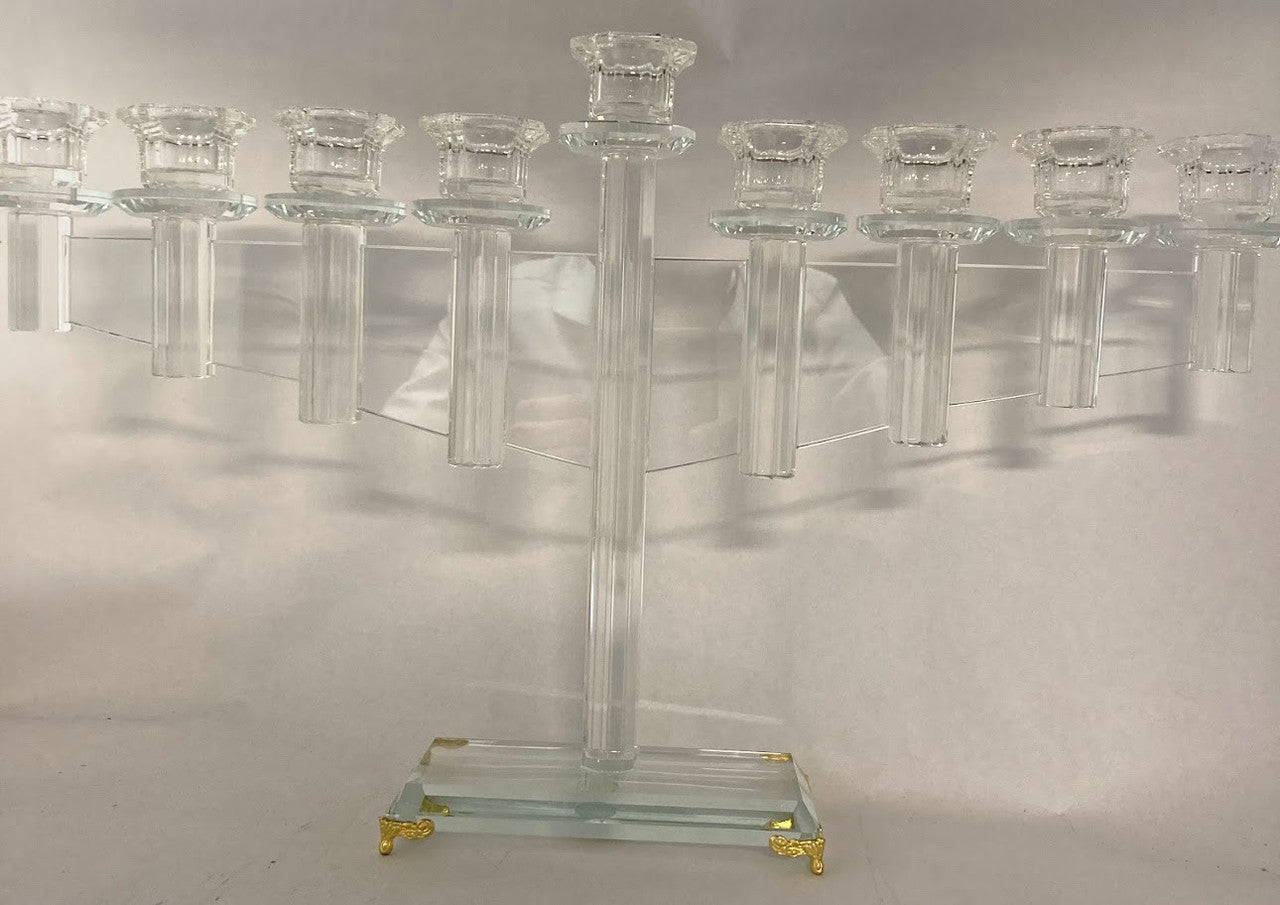 Large Crystal Menorah w/ Gold Feet 11"h (M-X2210AG)