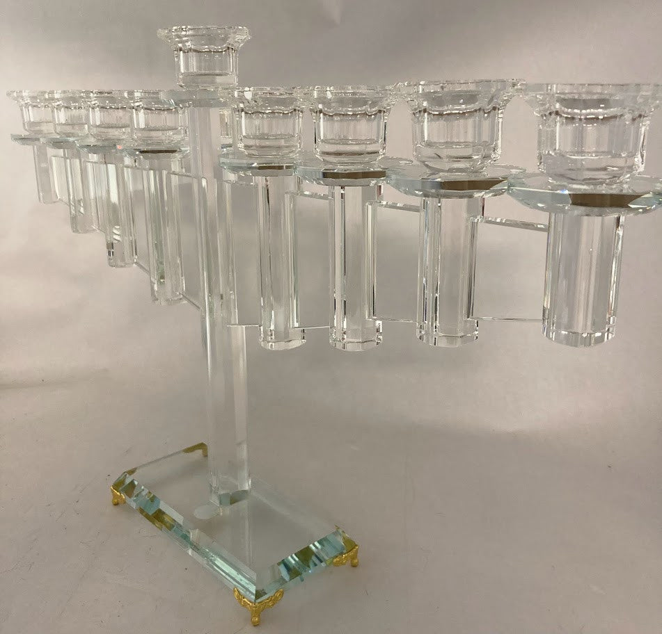 Large Crystal Menorah w/ Gold Feet 11"h (M-X2210AG)
