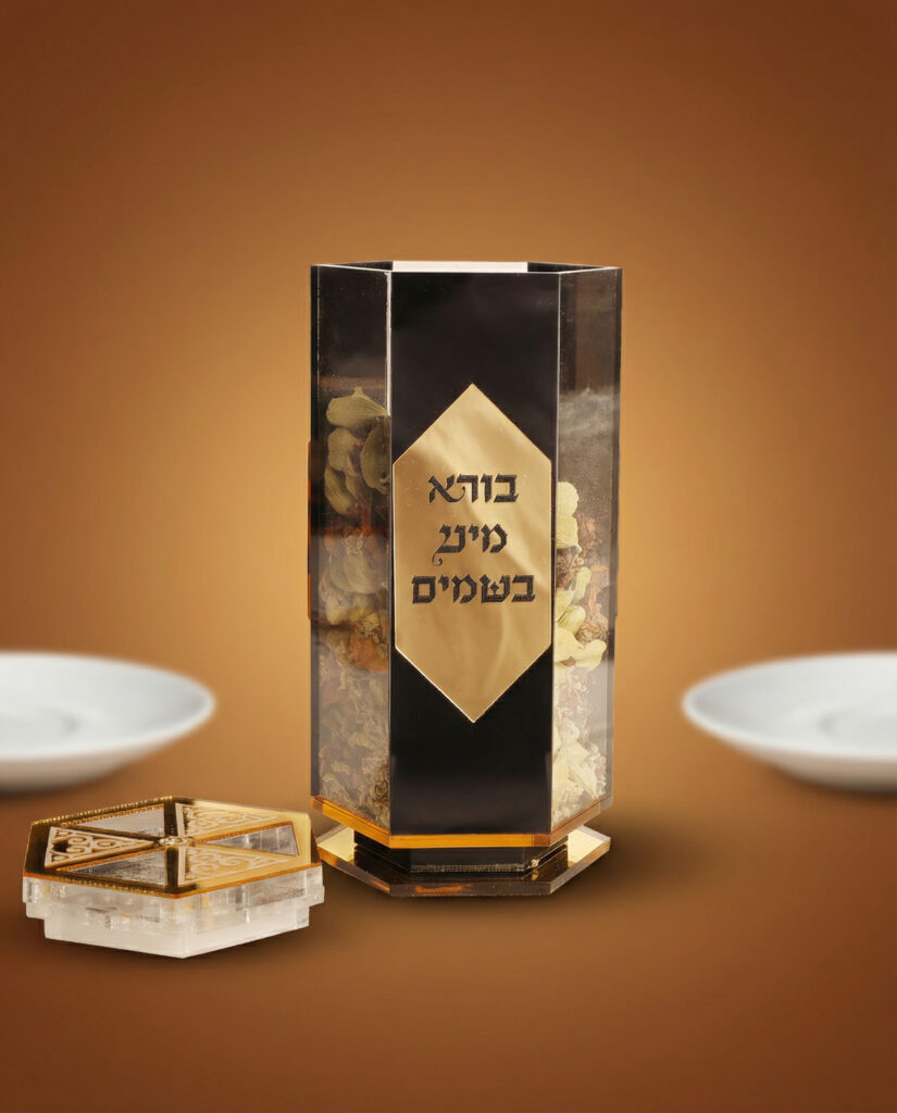 Veanveihu Clear/Black Lucite Besamim Holder With Gold Plate-Large (HV-V336)