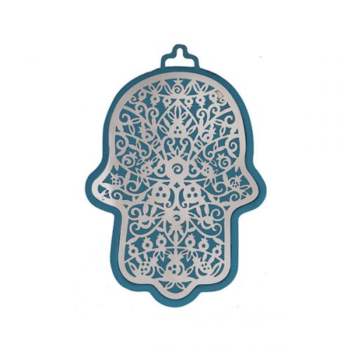 Small Anodized Aluminum Hamsa with Pomegranate Cutout (EM-HLJ1)