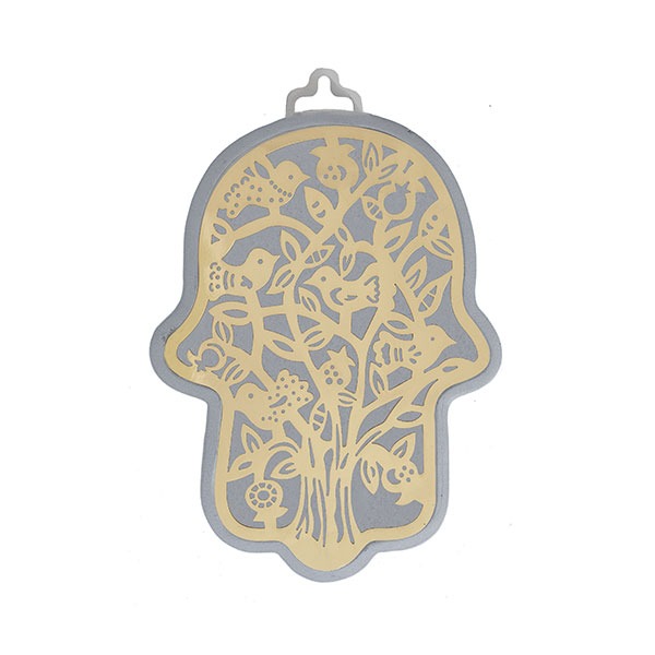 Small Anodized Aluminum Hamsa with Birds Cutout (EM-HLJ2)