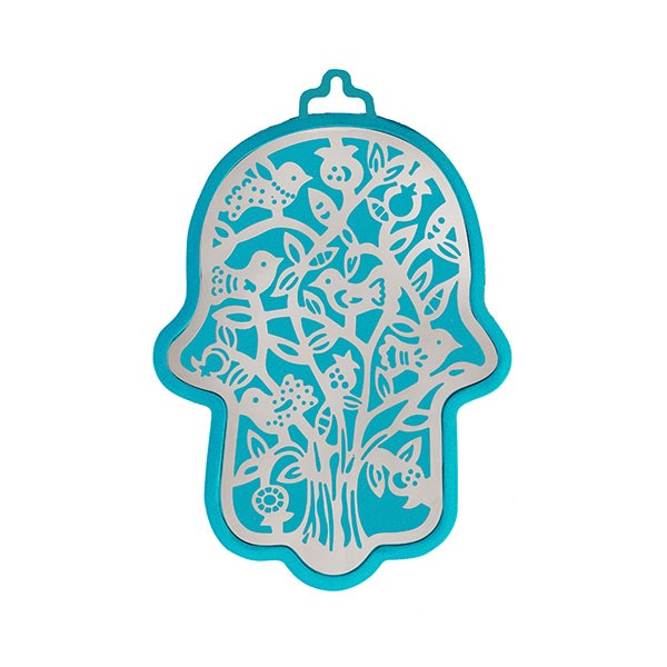 Small Anodized Aluminum Hamsa with Birds Cutout (EM-HLJ2)