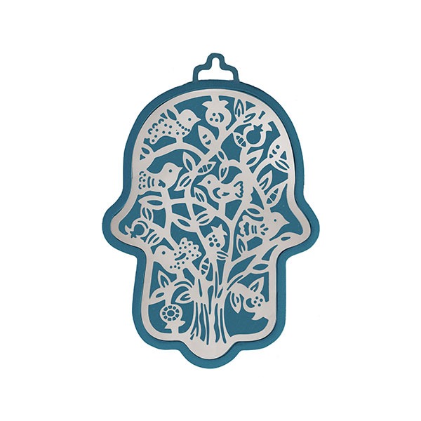 Small Anodized Aluminum Hamsa with Birds Cutout (EM-HLJ2)