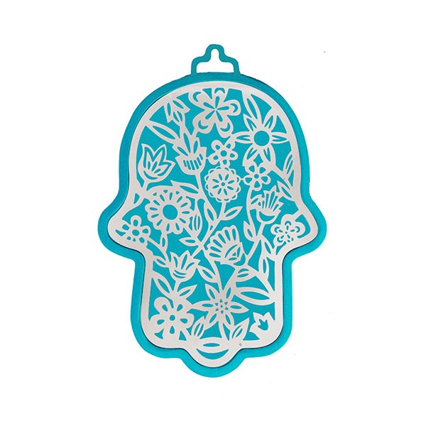 Small Anodized Aluminum Hamsa with Flower Cutout (EM-HLJ3)