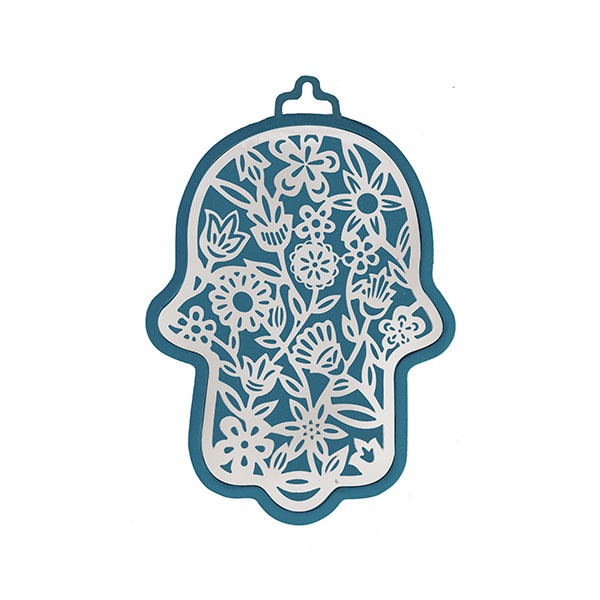 Small Anodized Aluminum Hamsa with Flower Cutout (EM-HLJ3)