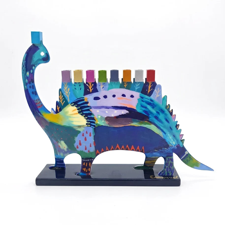 Emanuel Painted Metal Menora- Dinosaur (EM-HAO3)