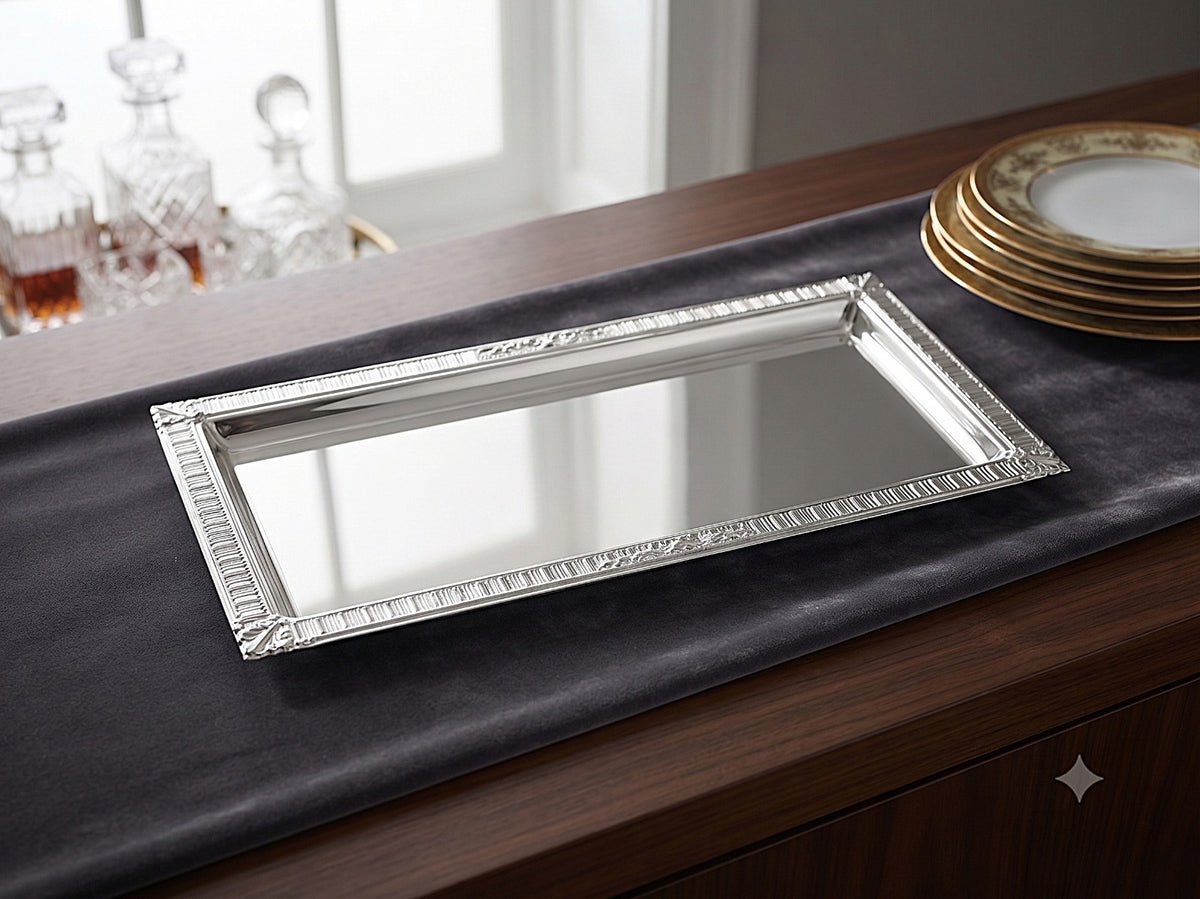 Silverplated Candlestick Tray-Ornate Border Design 15"x7.5" (CP-60076)