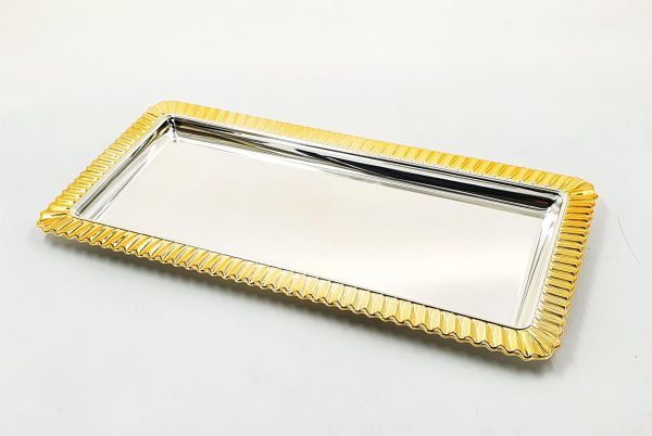 Silverplated Candlestick Tray-Gold Border Design 15"x7.5" (CP-60077)