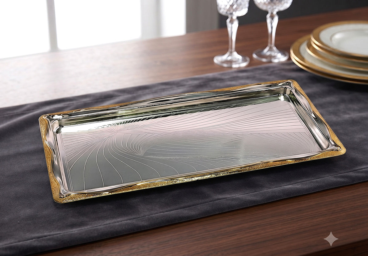 Silverplate Candlestick Tray With Gold Border-15"x7.5" (CP-60081)