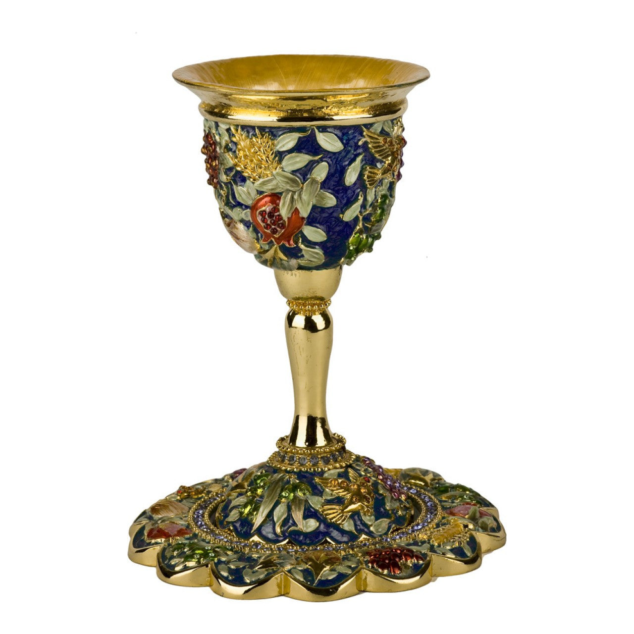Karshi Jeweled Kiddush Goblet Seven Species Blue (KC-7321)