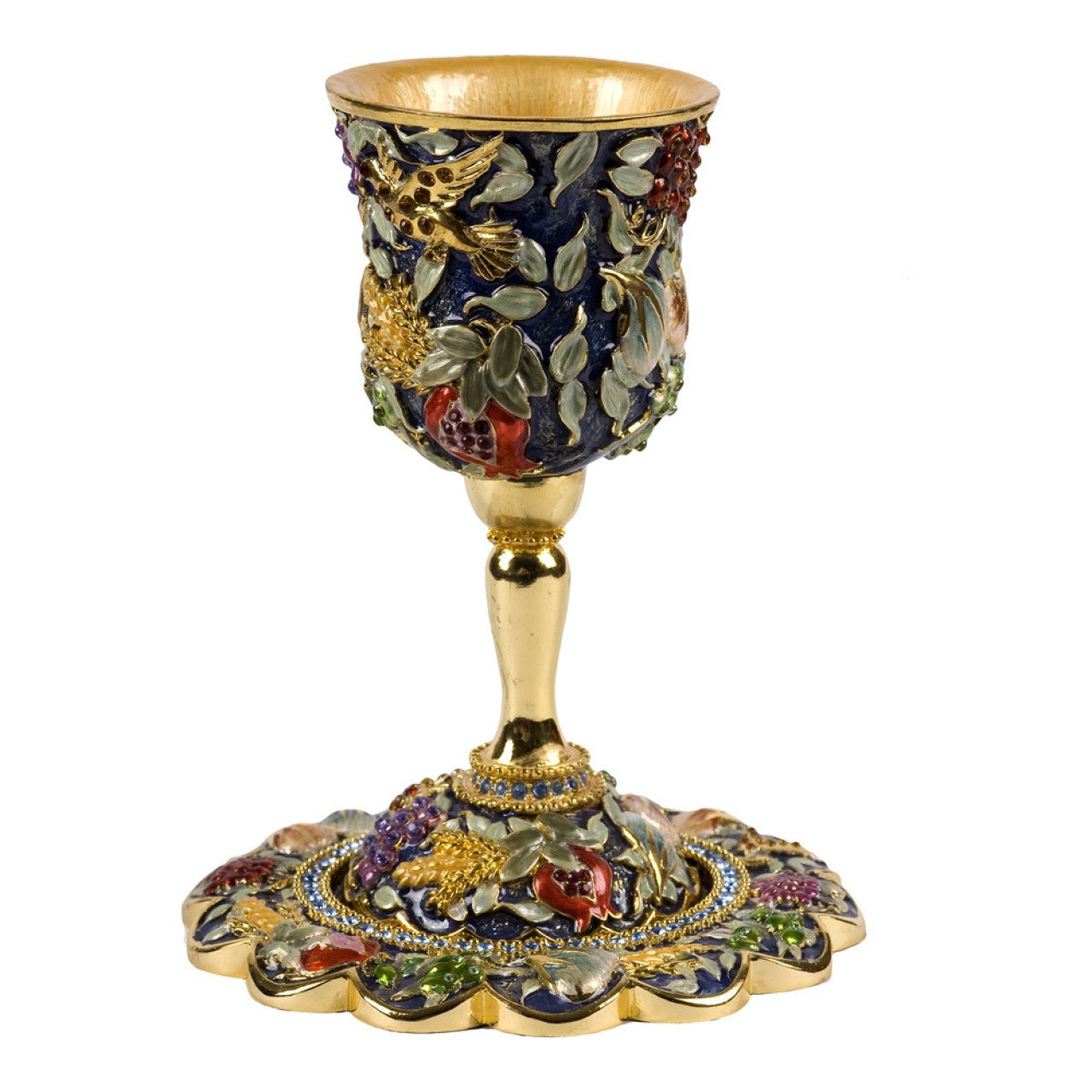 Karshi Jeweled Kiddush Cup Seven Species Blue (KC-7331)