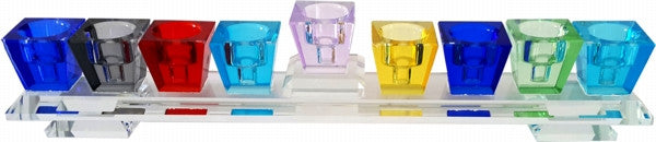 Crystal Menorah-Multicolor Cube Design 11" Long (M-8610)