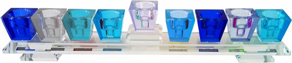 Crystal Menorah-Blue Cube Design 11" Long (M-8611)