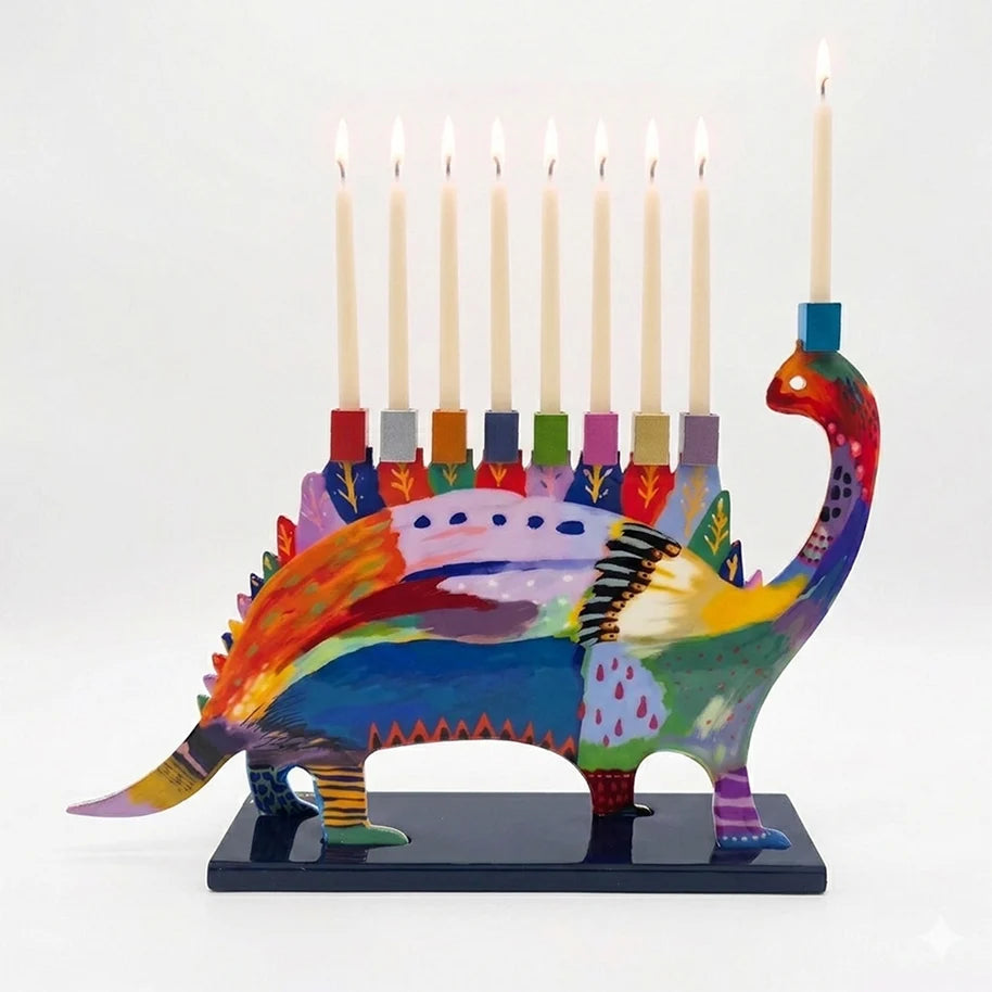 Emanuel Painted Metal Menora- Dinosaur (EM-HAO3)