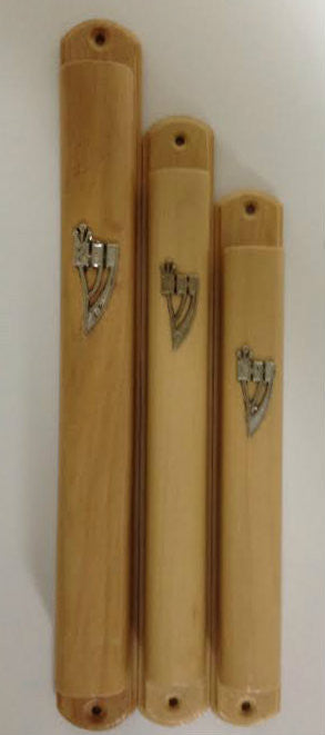 ART Round Olive Wood Mezuzah Case with Silver "Shin" 12cm (MZ-20501)