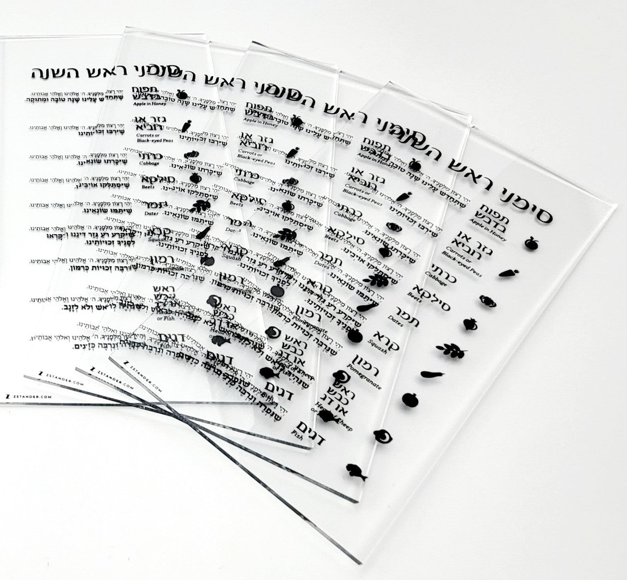 Lucite Rosh Hashana Simanim Card 4"x8"-Black (MC-LRHSCB)