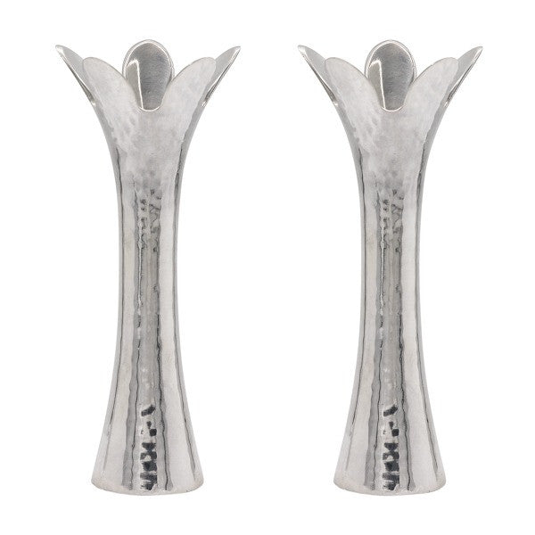 Emanuel Hammered Flower Shaped Candlesticks-Silver 6" (EM-CAC1)