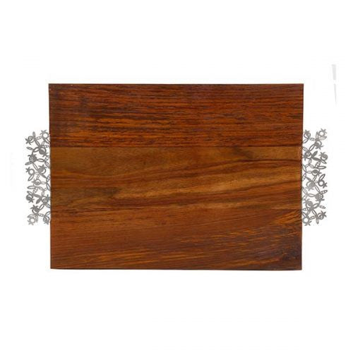 Emanuel Wood Challah Board with Laser Cut Handles - Pomegranates (EM-CBF1)