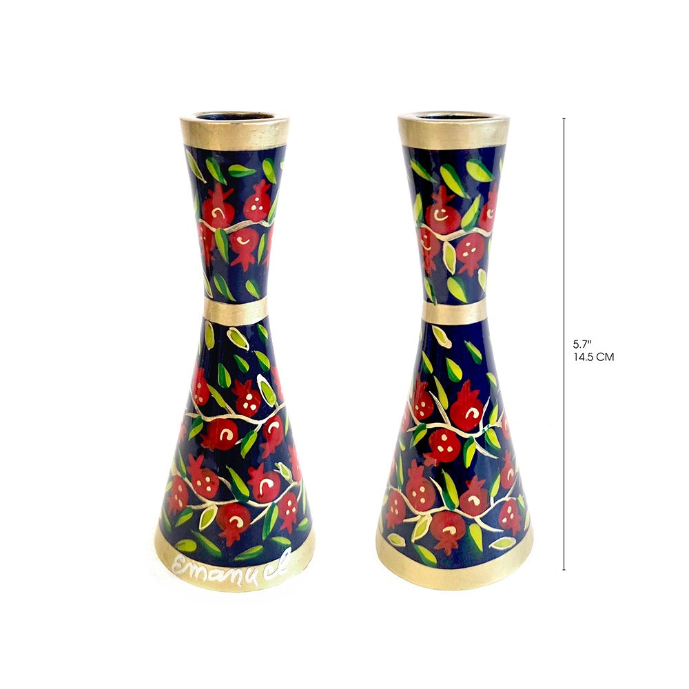 Emanuel Hand Painted Candlesticks Pomegranate Multicolor 5.7" (EM-CDP1)