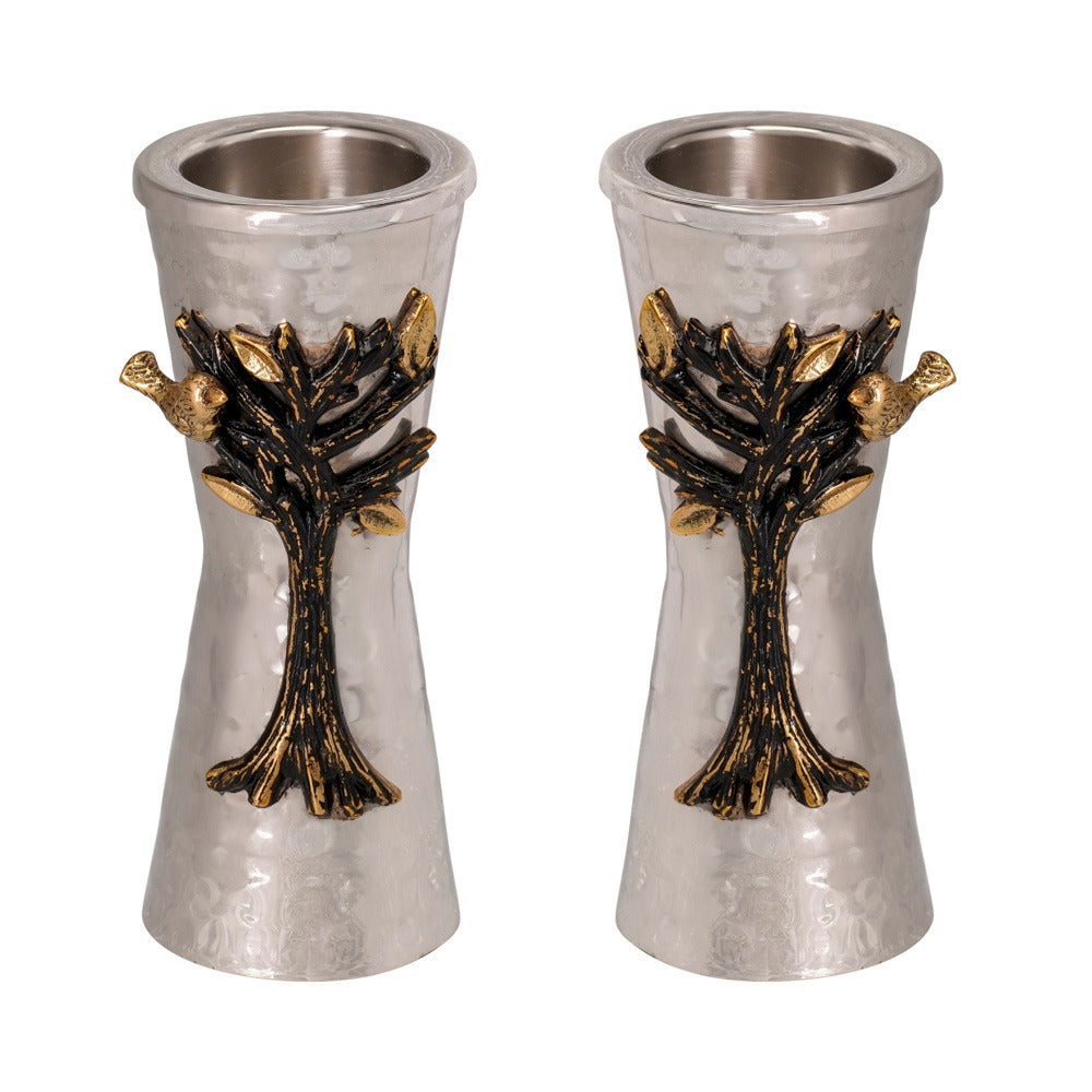 Emanuel Small Hammered Candlesticks with Tree of Life Branch (EM-CSW3)
