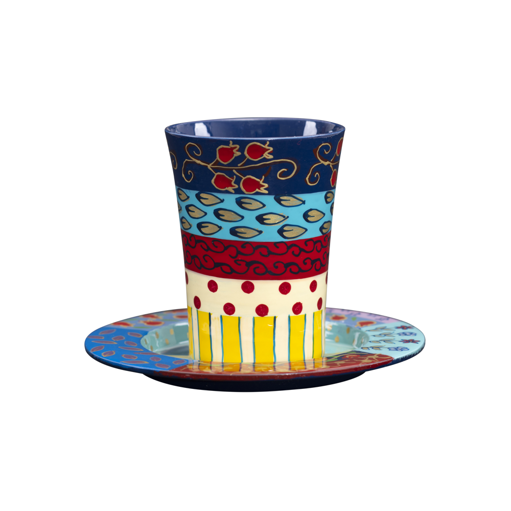 Emanuel Hand Painted Straight Kiddush Cup & Tray (EM-CUDP)