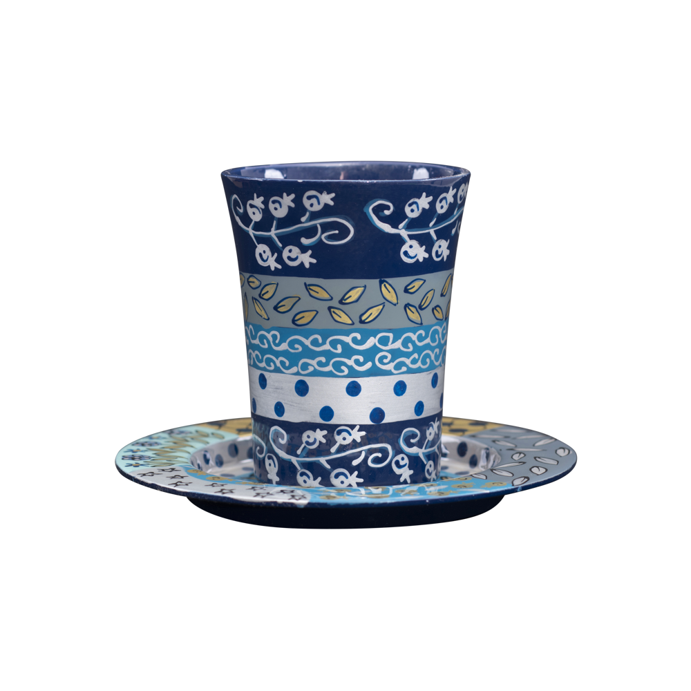 Emanuel Hand Painted Straight Kiddush Cup & Tray (EM-CUDP)