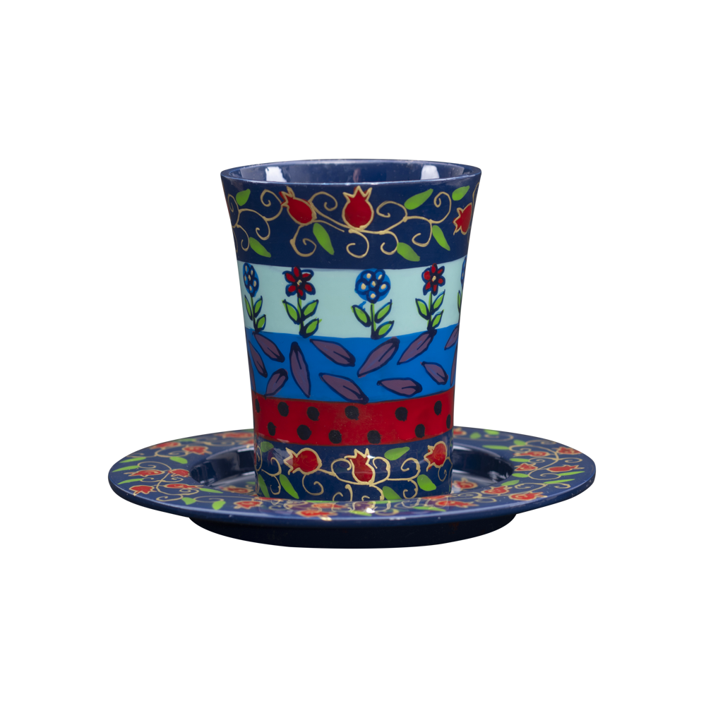 Emanuel Hand Painted Straight Kiddush Cup & Tray (EM-CUDP)