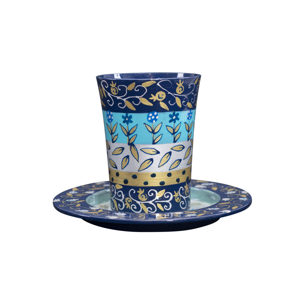 Emanuel Hand Painted Straight Kiddush Cup & Tray (EM-CUDP)