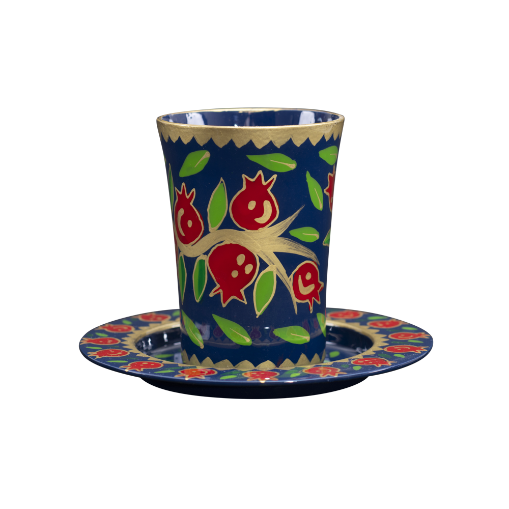 Emanuel Hand Painted Straight Kiddush Cup & Tray (EM-CUDP)