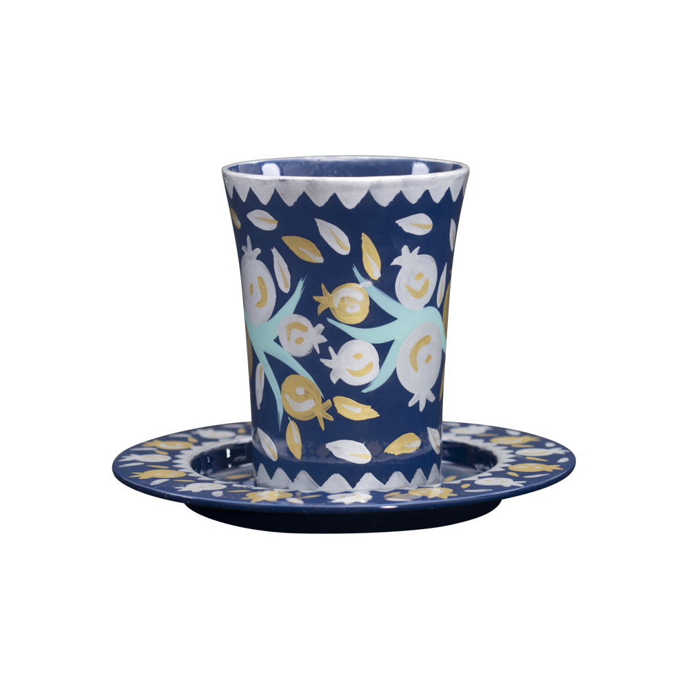 Emanuel Hand Painted Straight Kiddush Cup & Tray (EM-CUDP)