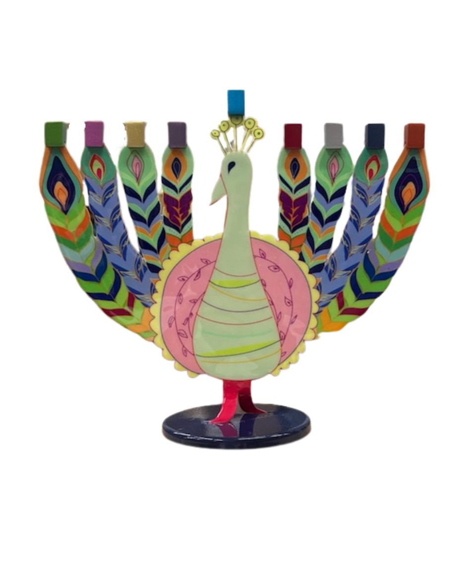 Emanuel Painted Metal Menora- Peacock (EM-HAO2)