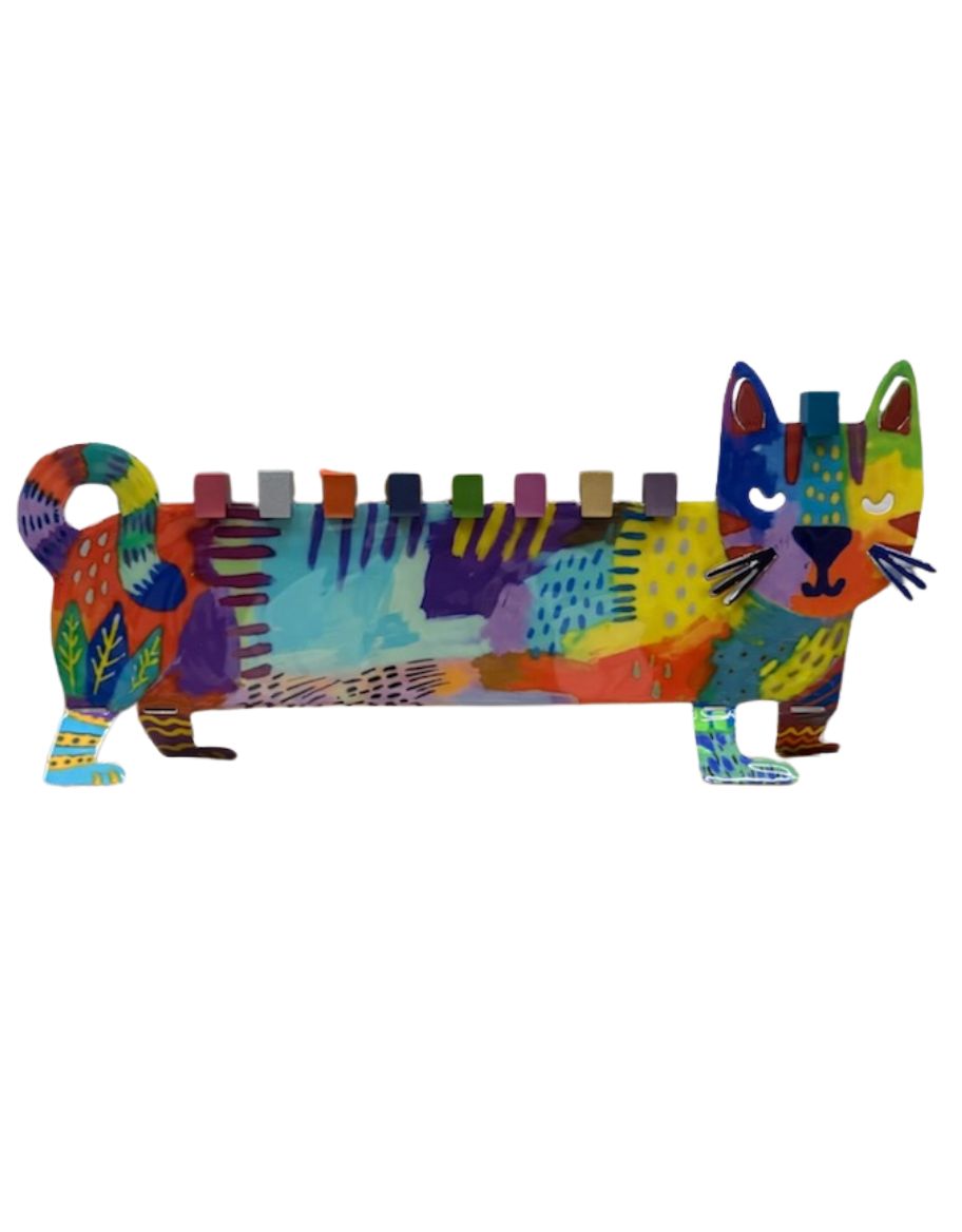 Emanuel Painted Metal Menora- Cat (EM-HAO4)