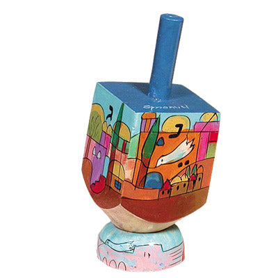 Emanuel Painted Small Dreidel With Stand (Nes Haya PO) (EM-DRS-12A)