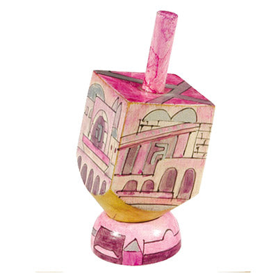 Emanuel Painted Small Dreidel With Stand (Nes Haya PO) (EM-DRS-16A)