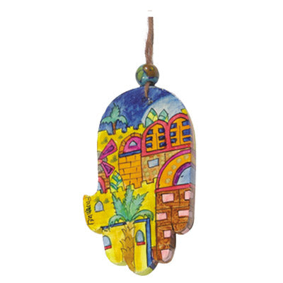 Small Wood Painted Hamsa 3.4"X2"  (EM-HAS)