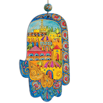 Small Wood Painted Hamsa 3.4"X2"  (EM-HAS)