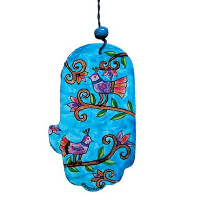 Small Wood Painted Hamsa 3.4"X2"  (EM-HAS)